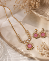 Luxury Pink Stone Polki Pendant Necklace Set with Matching Earrings | Gold-Plated Ethnic Jewellery