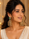 Royal Emerald Polki Jhumka Earrings – Premium Gold-Plated Statement Earrings for Weddings & Festive Wear