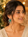 Emerald Green Polki Stud Earrings – Premium Gold-Plated Statement Studs for Weddings & Festive Wear
