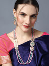Vibrant Mint Pink Beaded Polki  Long Necklace
