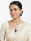 Royal Blue Polki Pendant Set with Matching Earrings | Antique Gold-Tone Ethnic Jewelry for Women